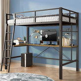 Bellemave® Twin Size Metal Loft Bed with L - Shaped Desk and Multifunctional Socket - Bellemave